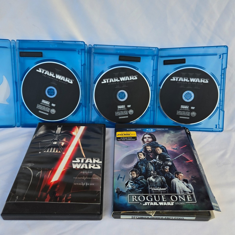 Star Wars DVD I-VI Plus Rogue One 7 Star Wars Film Lot Phantom Menace New Hope